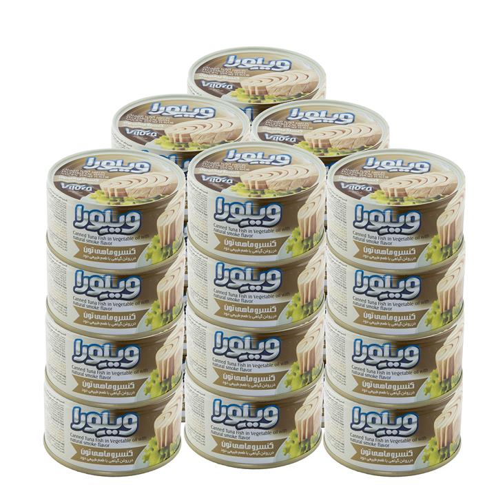 کنسرو ماهی تن ویلورا در روغن گیاهی با طعم طبیعی دود - 180 گرم -بسته 24 عددی Vilora Canned Tuna Fish In Vegetable Oil With Natural Smoke Flavor - 180 Gr - 24 PCS